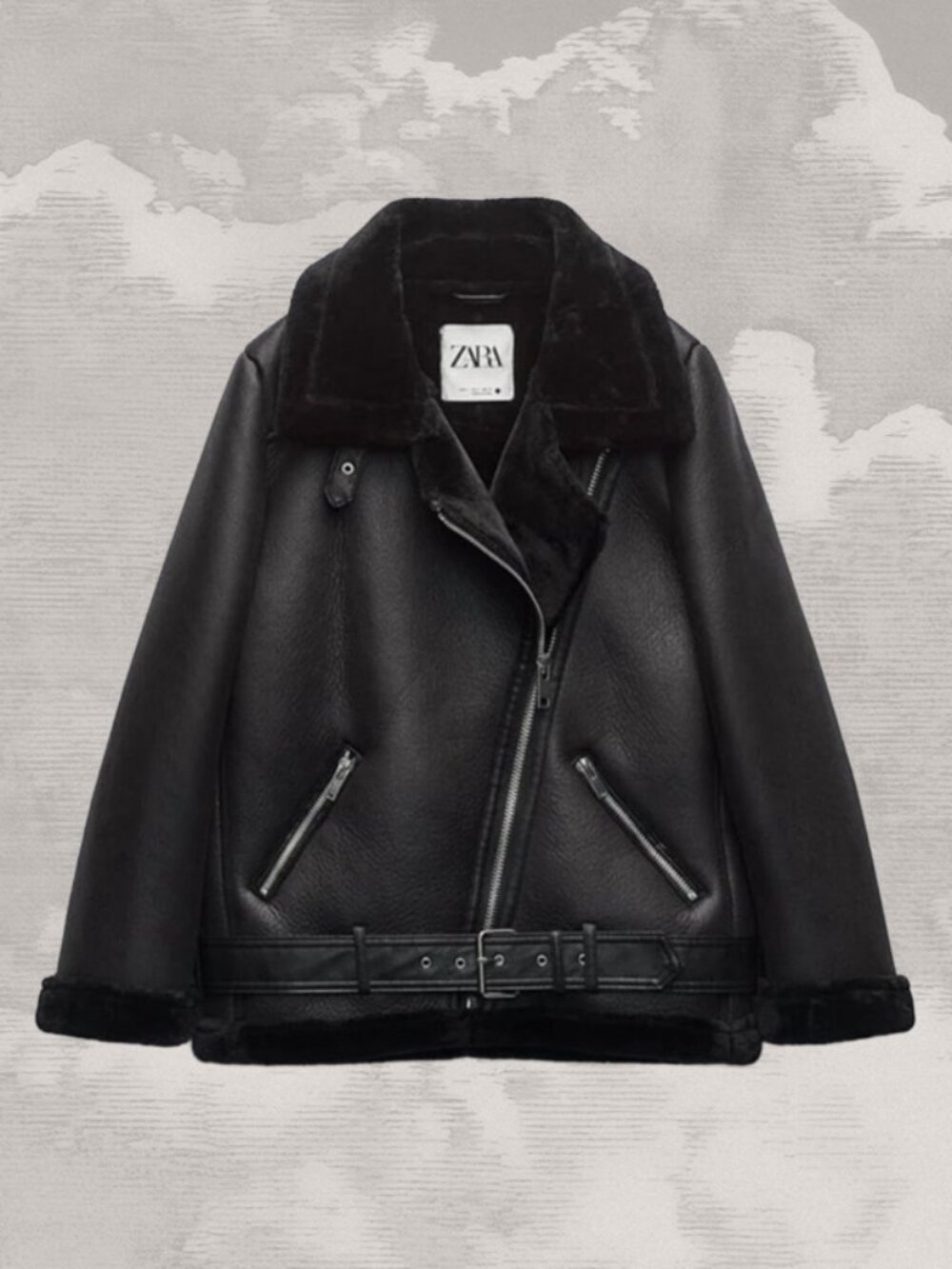 ZARA Biker Moto Jacket Coat Womens Faux Leather Fur Size XS EUC Black Aviator